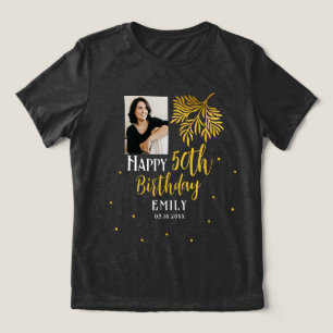 Camiseta Triblenda Fiesta de Fotos con Follaje Dorado para Cumpleaños