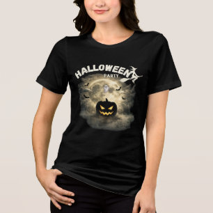 Camiseta Triblenda Fiesta de Halloween Luna Calabaza Fantasma Vintage