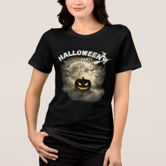 Camiseta Triblenda Fiesta de Halloween Luna Calabaza Fantasma Vintage