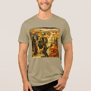 Camiseta Triblenda Fiesta de Martini de Halloween Retro de la Mitad d