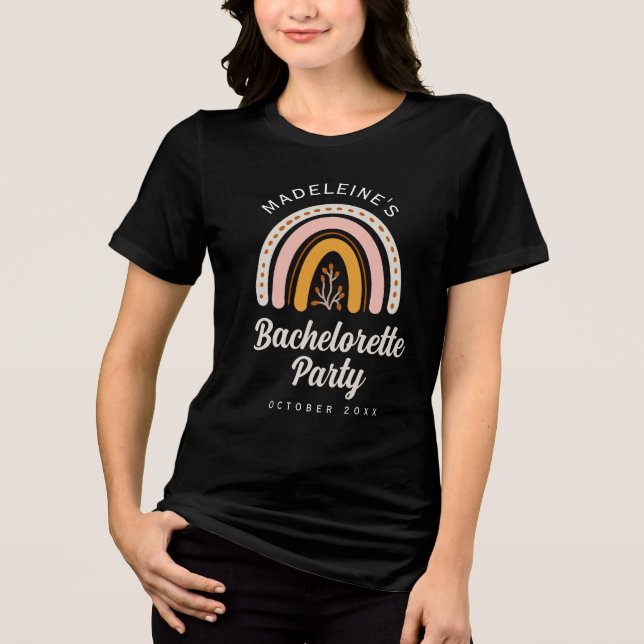 Camiseta Triblenda Fiesta de soltera arcoíris boho negra  (Anverso)