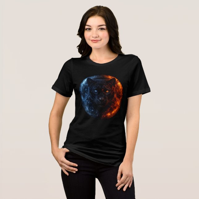 Camiseta Triblenda Fire and Ice Panther – Dual Element Fantasy Art (Anverso Completo)