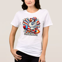 Camiseta Triblenda FIREQUACKER - Gracioso ganso patriótico en un cohe