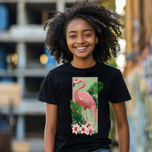 Camiseta Triblenda Flamenco Rosa Tropical Hojas de Palma Verde Lirio