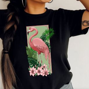 Camiseta Triblenda Flamenco Rosa Tropical Hojas de Palma Verde Lirio