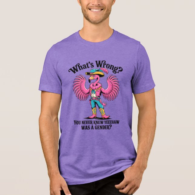 Camiseta Triblenda Flamingo Drag Queen Cowboy YEEEHAW Pride (Anverso)
