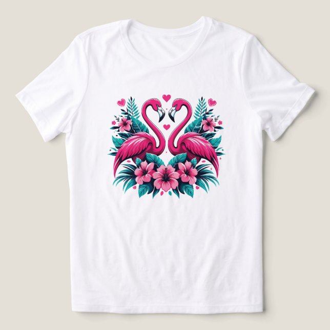 Camiseta Triblenda Flamingo Love Heart – Tropical Floral Romance (Diseño delantero )