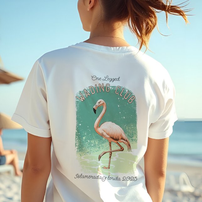 Camiseta Triblenda Flamingo Retro Florida Vacation Fun Wading Club (Funny Florida Flamingo vacation t-shirt says, "one legged wading club" Personalized with destination)