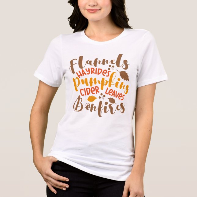 Camiseta Triblenda Flandes Hay Rides Pumpkins Cider Sale Fuegos (Anverso)