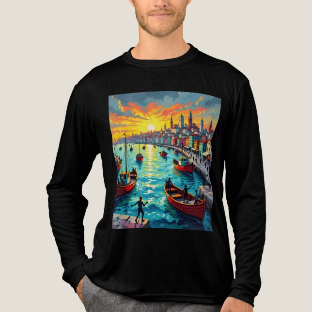 Camiseta Triblenda flat waves, crowds, boats, city (Anverso)