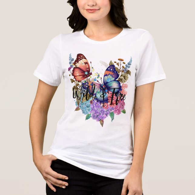 Camiseta Triblenda Flor acuática de mariposa silvestre y libre (Anverso)