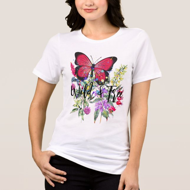 Camiseta Triblenda Flor acuática de mariposa silvestre y libre (Anverso)