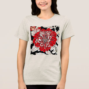 Camiseta Triblenda Flor de Art Nouveau blanca y negra roja