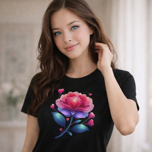 Camiseta Triblenda Flor de Corazón Vibrante   Arte Floral Romántico
