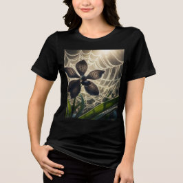 Camiseta Triblenda Flor de Spiderweb de orquídea negra