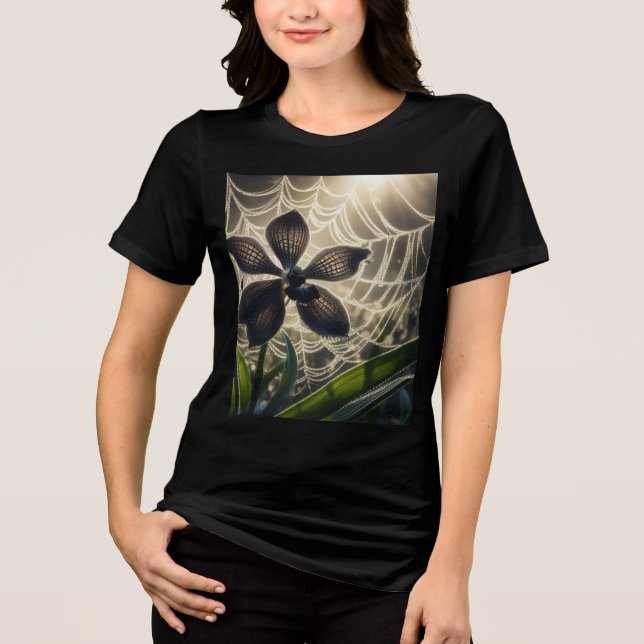 Camiseta Triblenda Flor de Spiderweb de orquídea negra (Anverso)