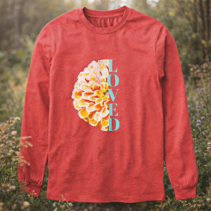 Camiseta Triblenda Flor de Zinnia Amada por Dios Floral Cristiano