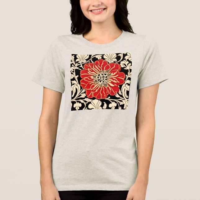 Camiseta Triblenda Flor grande de estilo Art Nouveau rojo (Anverso)