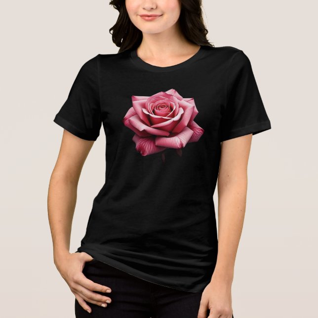 Camiseta Triblenda Flor rosa realista (Anverso)