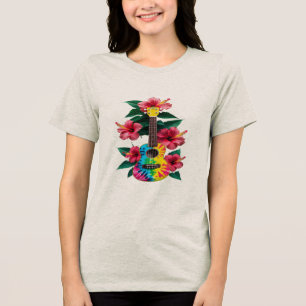 Camiseta Triblenda Flor Ukulele Guitar T-Shirt Ronda Cuello Corto Sle