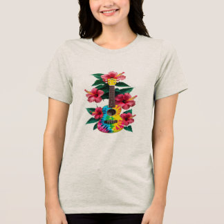Camiseta Triblenda Flor Ukulele Guitar T-Shirt Ronda Cuello Corto Sle