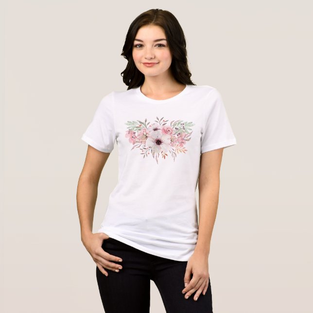 Camiseta Triblenda Floral acuática rosa moderna | Blanco de las mujer (Anverso Completo)