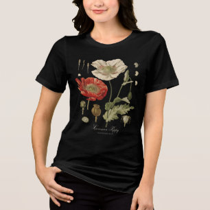 Camiseta Triblenda Floral de amapola botánica vintage Gráfica oscura