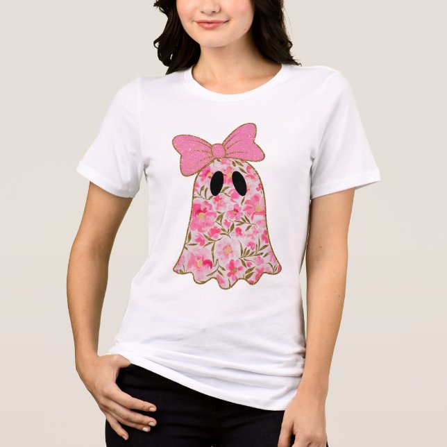 Camiseta Triblenda Floral Ghost T-Shirt – Cute Pink & Gold Glitter  (Anverso)