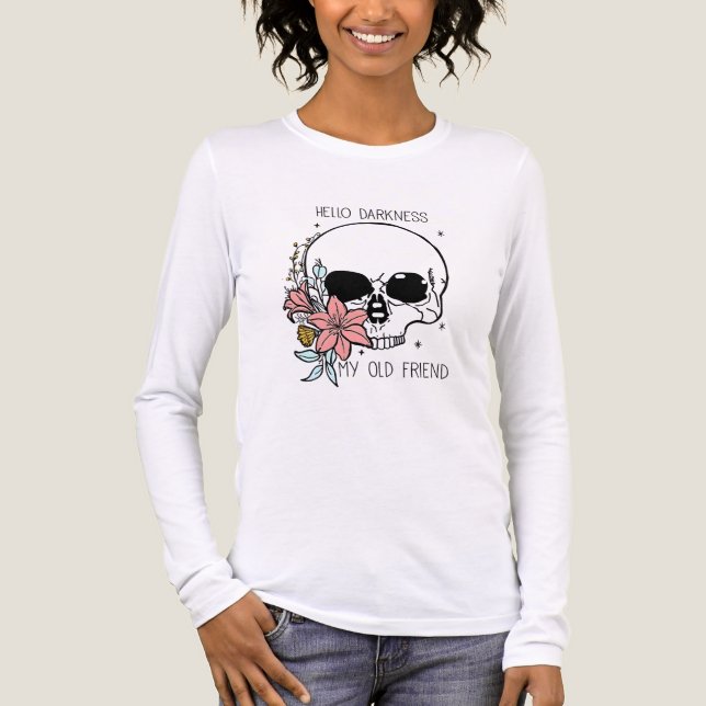 Camiseta Triblenda Floral Skull Goth "Hello Darkness" Art (Anverso)