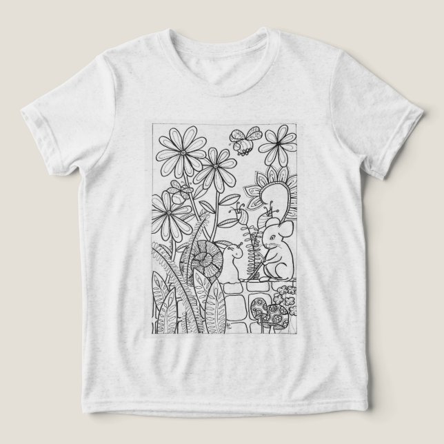 Camiseta Triblenda Flores con un ratón y un caracol (Diseño delantero )