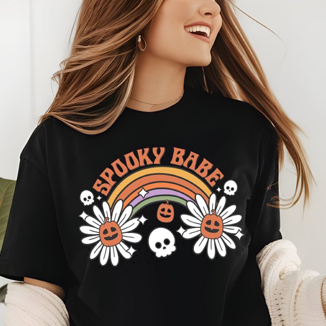 Camiseta Triblenda Flores de cráneo de calabaza de Babe Spooky Hallow (Subido por el creador)
