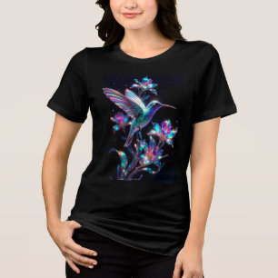 Camiseta Triblenda Flores de Cristal de Colibrí Neon Iridescente
