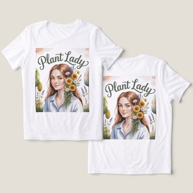 Camiseta Triblenda Flores De Las Damas De Plantas En El Cabello Blanc (Diseño Anverso y Reverso)