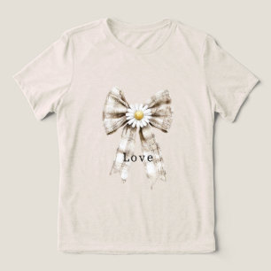 Camiseta Triblenda Flores de margarita con lazo blanco crema de cacao