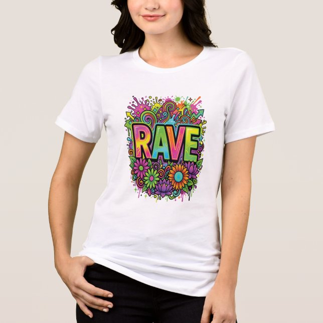Camiseta Triblenda Flores de neón RAVE (Anverso)
