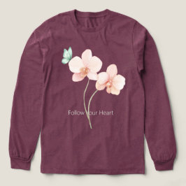 Camiseta Triblenda Flores de orquídea rosa mariposa verde menta