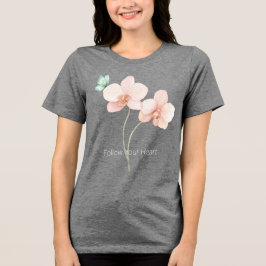 Camiseta Triblenda Flores de orquídea rosa mariposa verde menta