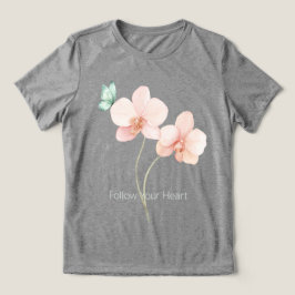 Camiseta Triblenda Flores de orquídea rosa mariposa verde menta