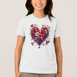 Camiseta Triblenda Flores de primavera roja corazón-53476