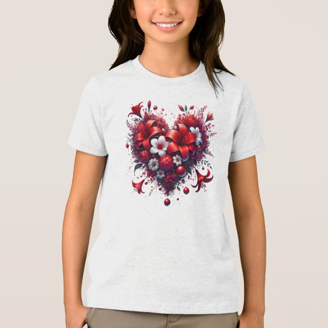 Camiseta Triblenda Flores de primavera roja corazón-53476 (Anverso)
