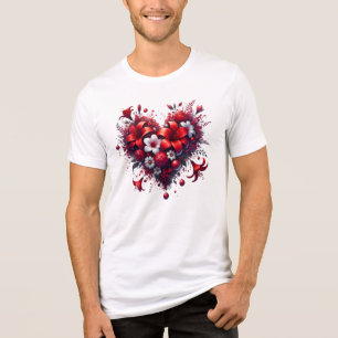 Camiseta Triblenda Flores de primavera roja corazón-53476