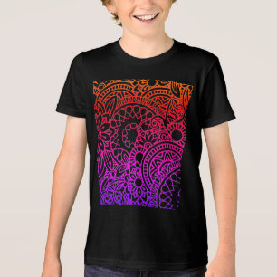 Camiseta Triblenda Flores Naranja Púrpura Contorno 