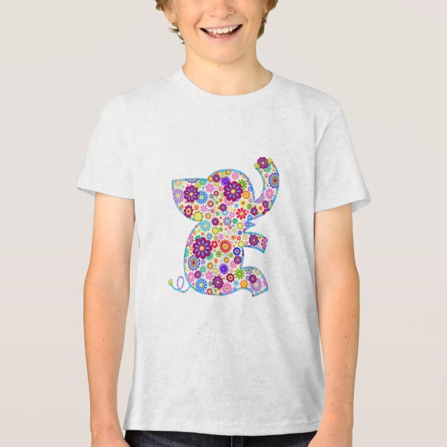 Camiseta Triblenda Flores Retro Cute Elefante Personalizado (Anverso)