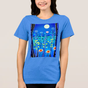 Camiseta Triblenda Flores silvestres bajo una luna llena
