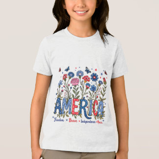Camiseta Triblenda Flores Silvestres Patrióticas Americanas Cuatro de
