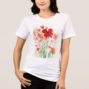 Camiseta Triblenda Flores silvestres rojas y rosadas