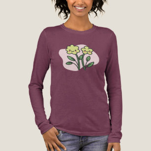 Camiseta Triblenda Flores sonrientes lindas rosa pastel para mujeres