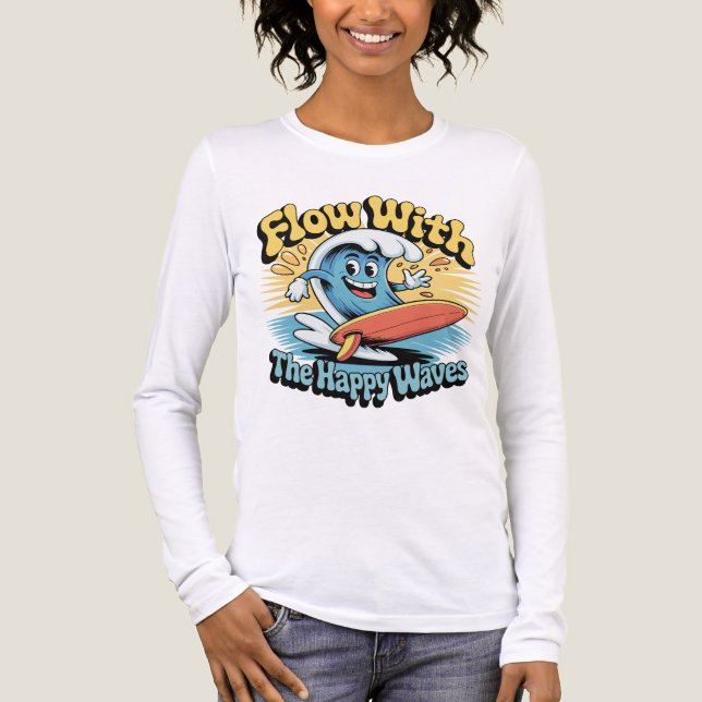 Camiseta Triblenda Flow With The Happy Waves Retro Surf Vibes Women's (Anverso)