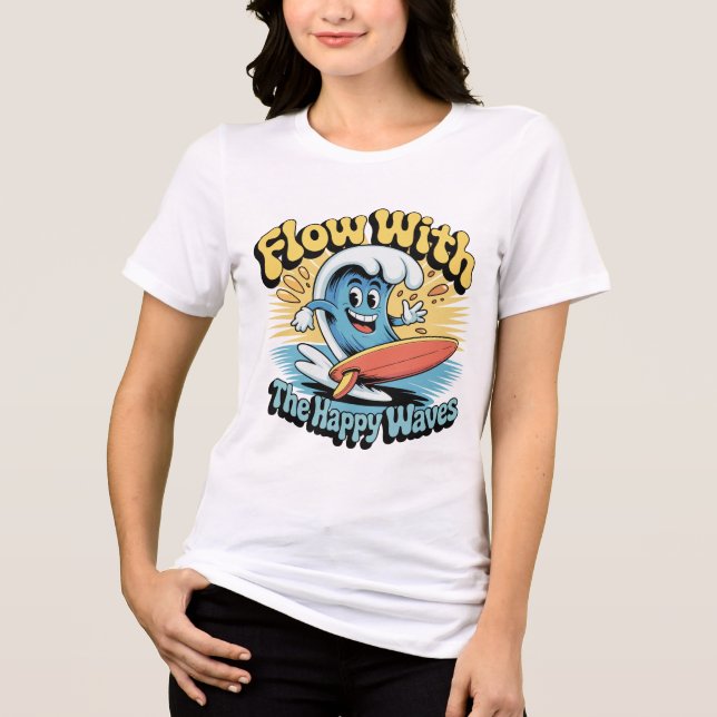 Camiseta Triblenda Flow With The Happy Waves Retro Surf Vibes Women's (Anverso)
