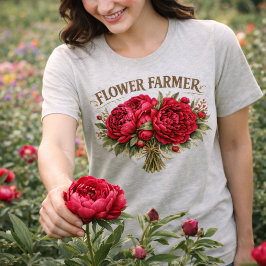 Camiseta Triblenda Flower Farmer Vintage Peony Bouquet Rustic Floral 